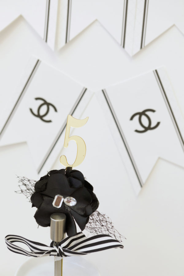chanel themed birthday, chanel themed party, chanel themed kids party, cc no 5 
