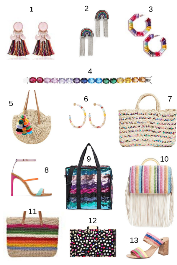 rainbow fashions, rainbow bag, rainbow purse, rainbow tote, rainbow shoes, rainbow heels, rainbow earrings, rainbow jewelry